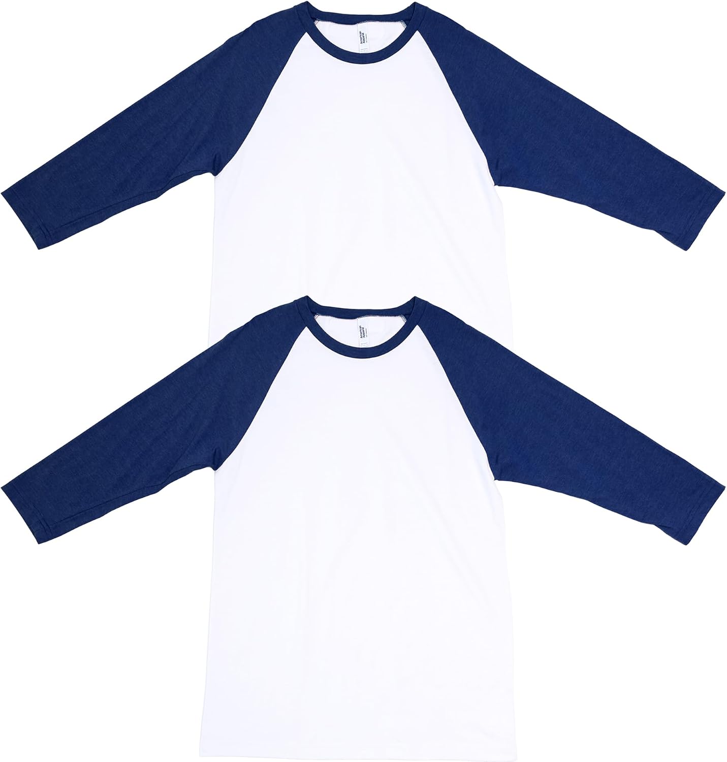 American Apparel Unisex Adult CVC Raglan T-Shirt, Style G2003cvc, 2-Pack White/Heather Indigo (2-pack)
