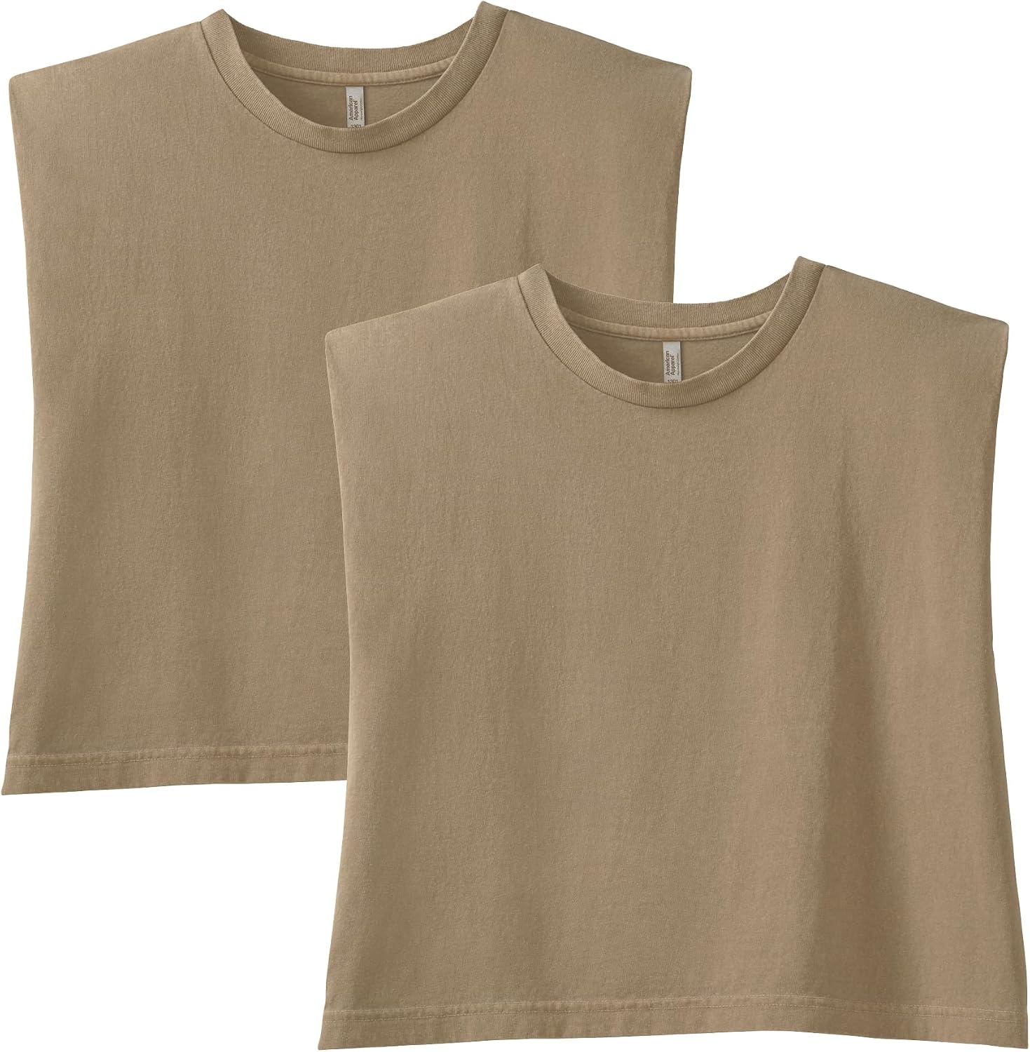 American Apparel Women's Heavyweight Cotton Boxy Cropped Garment Dyed Muscle Style G307GD Muscle T-Shirt (2-Pack) Faded Brown (2-pack)