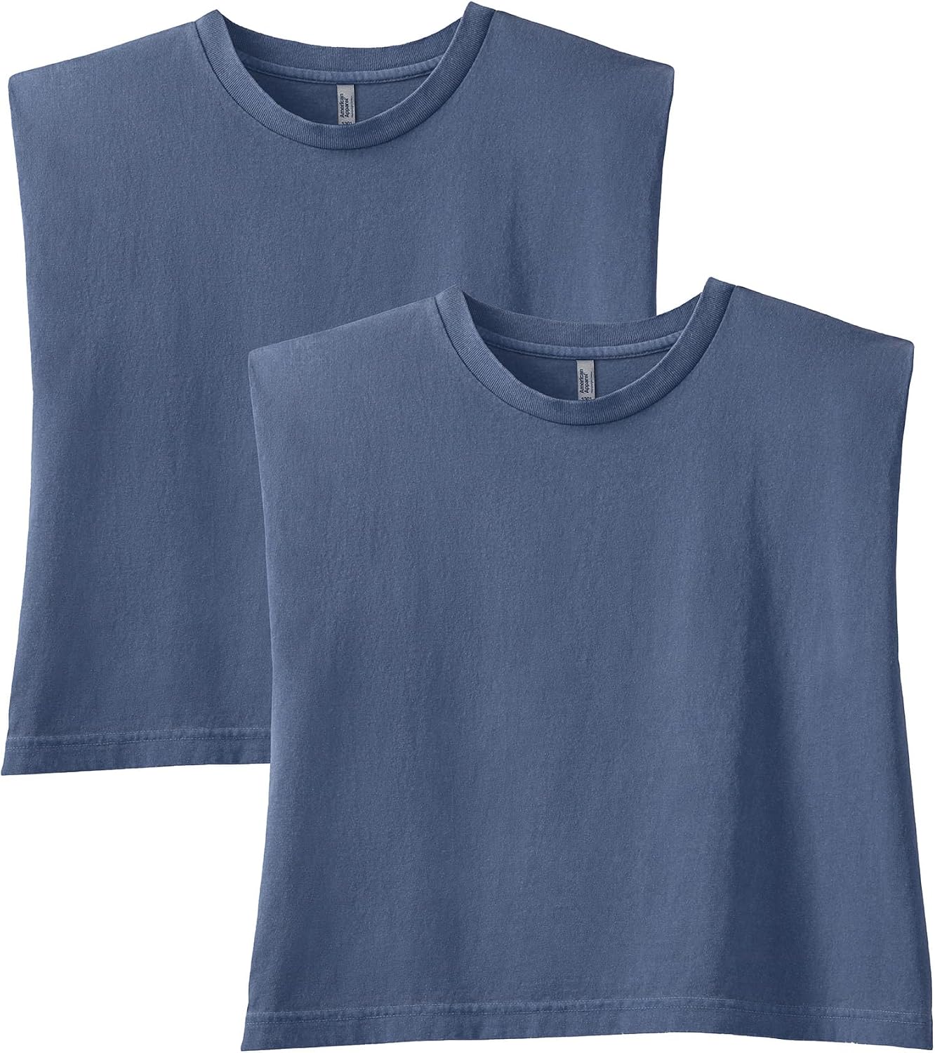 American Apparel Women's Heavyweight Cotton Boxy Cropped Garment Dyed Muscle Style G307GD Muscle T-Shirt (2-Pack) Faded Navy (2-pack)