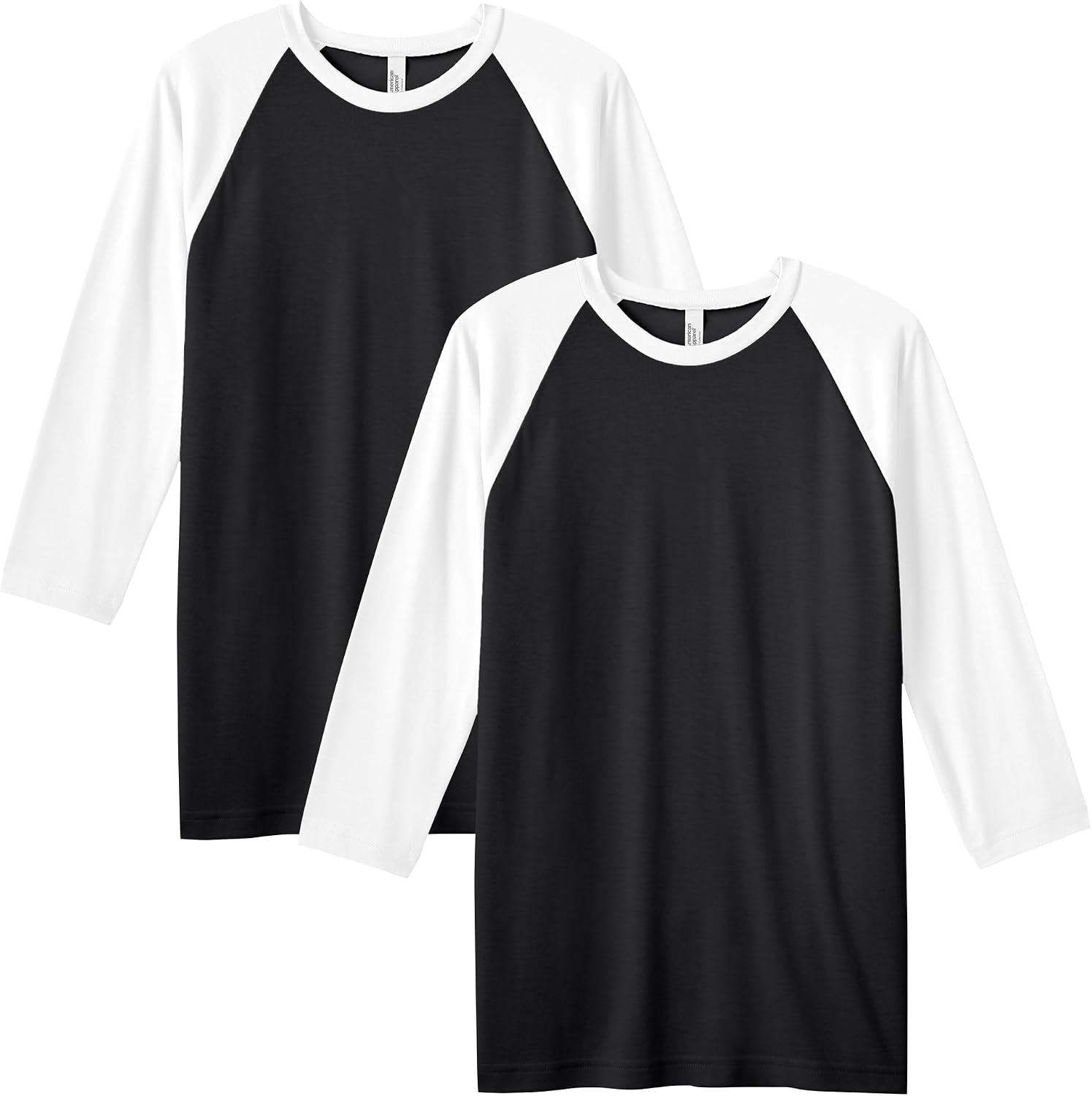 American Apparel Unisex Adult CVC Raglan T-Shirt, Style G2003cvc, 2-Pack Black/White (2-pack)