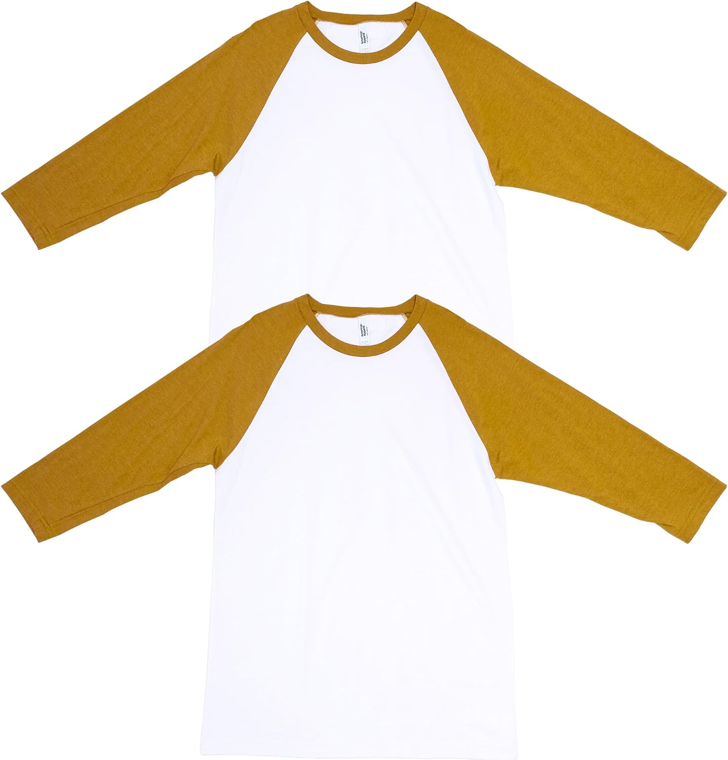 American Apparel Unisex Adult CVC Raglan T-Shirt, Style G2003cvc, 2-Pack White/Heather Mustard (2-pack)