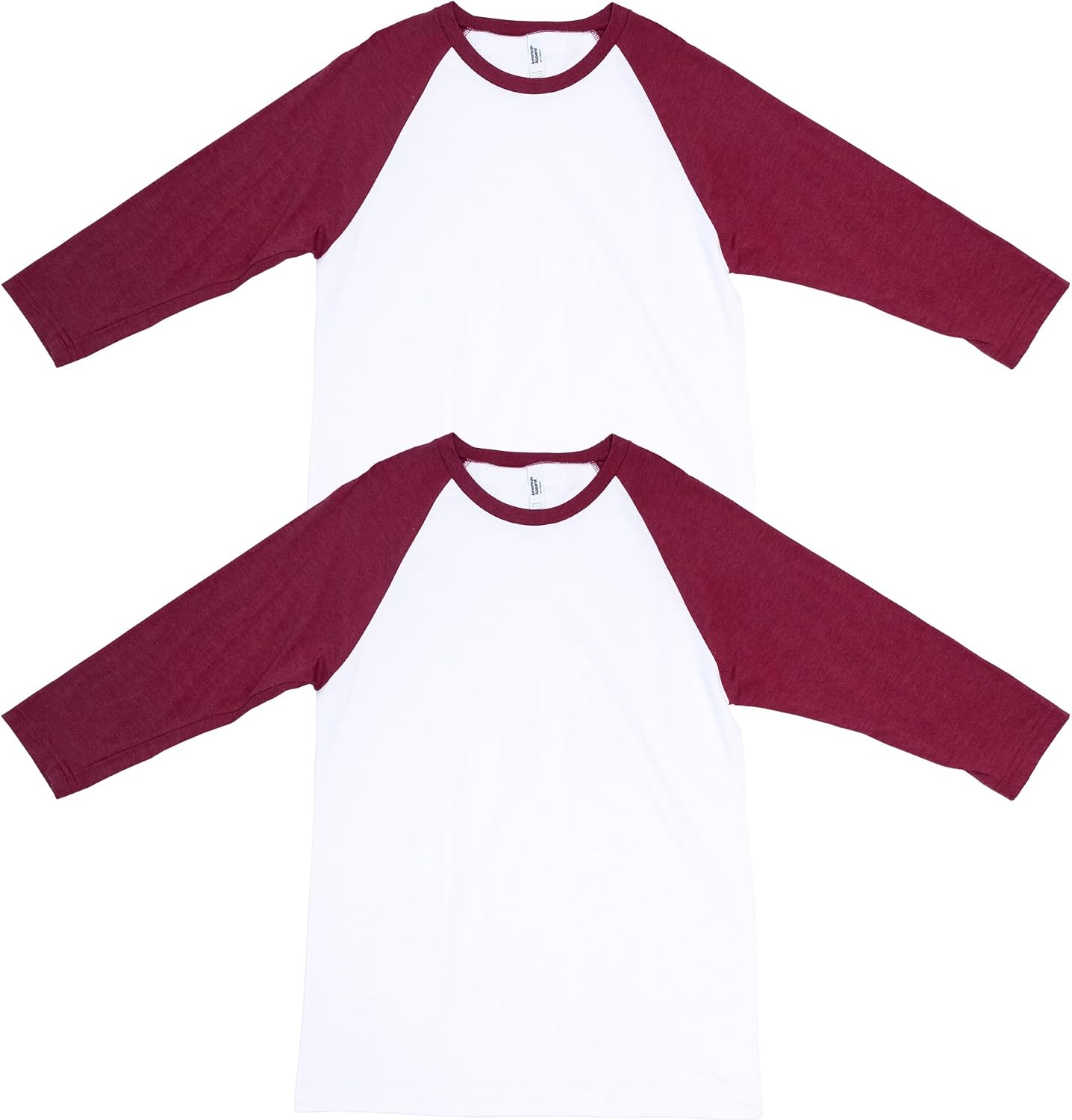 American Apparel Unisex Adult CVC Raglan T-Shirt, Style G2003cvc, 2-Pack White/Heather Cardinal (2-pack)