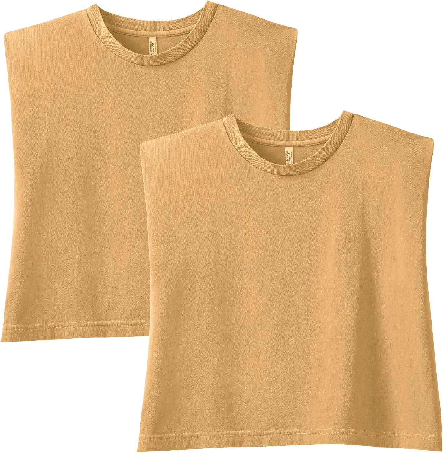 American Apparel Women's Heavyweight Cotton Boxy Cropped Garment Dyed Muscle Style G307GD Muscle T-Shirt (2-Pack) Faded Mustard (2-pack)