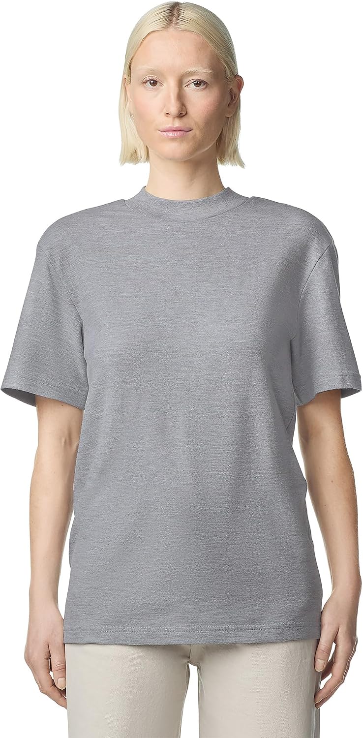 American Apparel Unisex Adult Pique Mockneck T-Shirt, Style G1pq Heather Grey