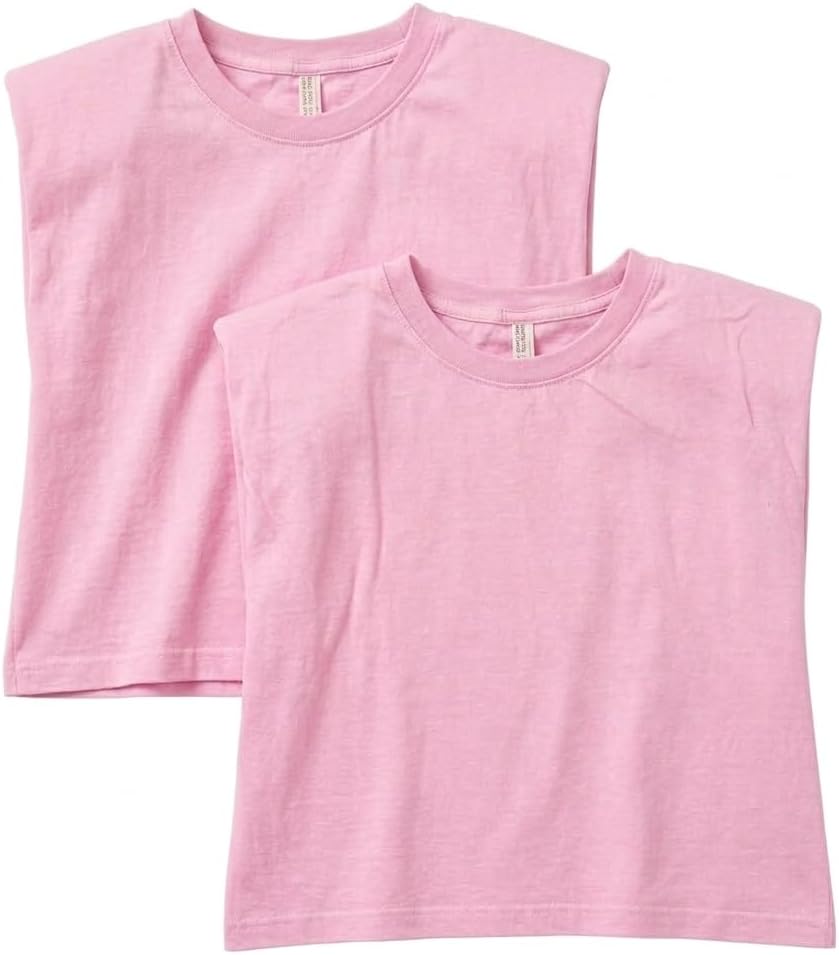 American Apparel Women's Heavyweight Cotton Boxy Cropped Garment Dyed Muscle Style G307GD Muscle T-Shirt (2-Pack) Faded Powder Pink