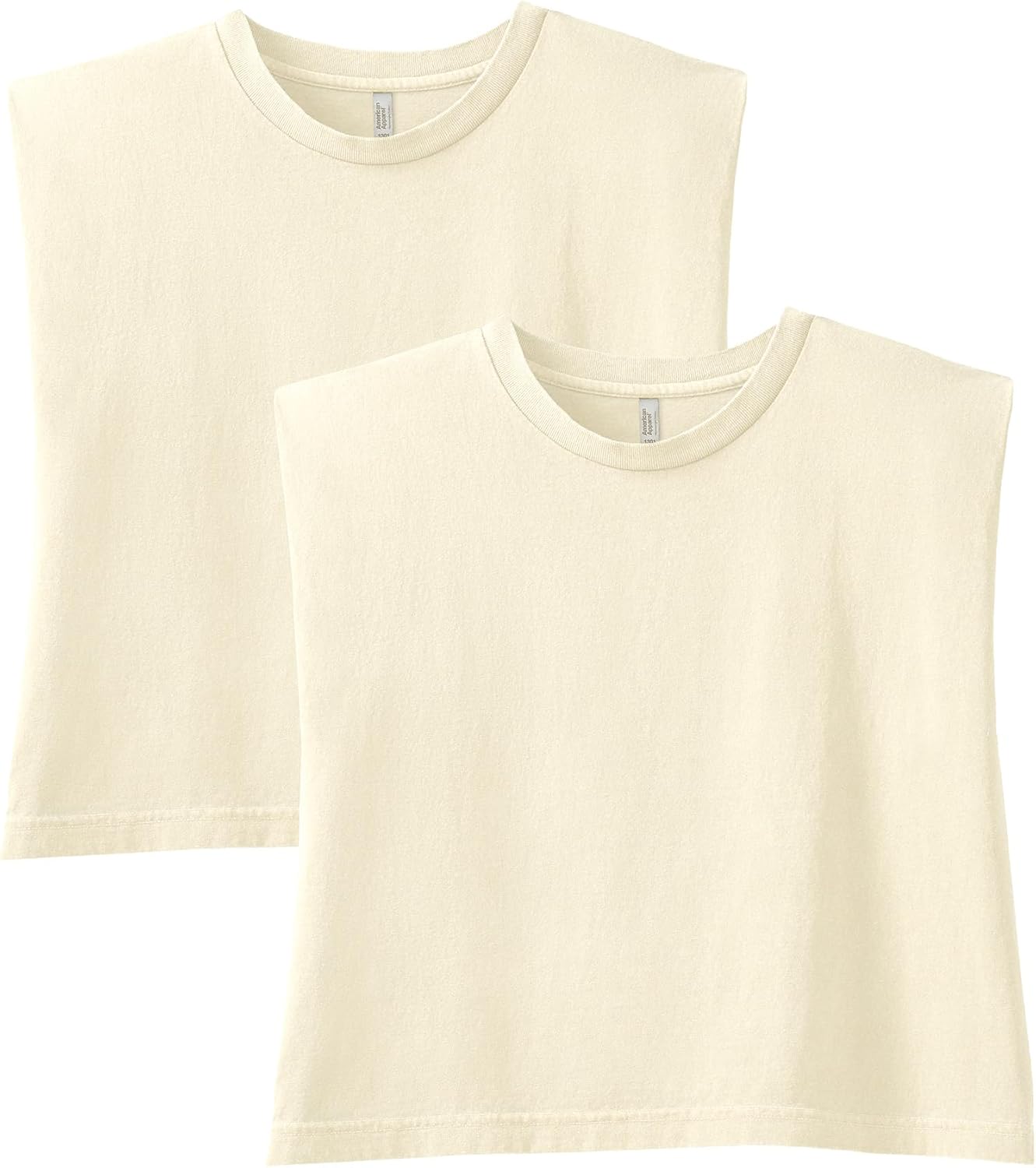 American Apparel Women's Heavyweight Cotton Boxy Cropped Garment Dyed Muscle Style G307GD Muscle T-Shirt (2-Pack) Faded Cream (2-pack)