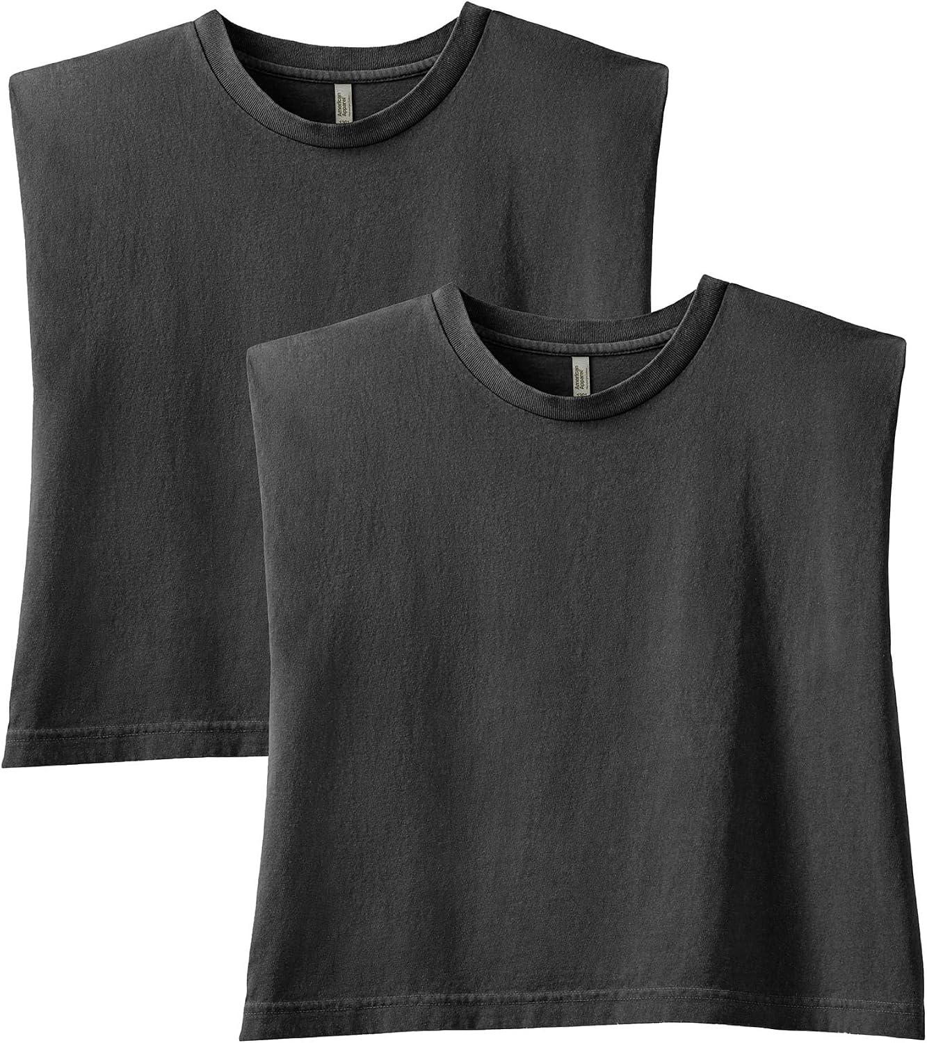 American Apparel Women's Heavyweight Cotton Boxy Cropped Garment Dyed Muscle Style G307GD Muscle T-Shirt (2-Pack) Faded Black (2-pack)