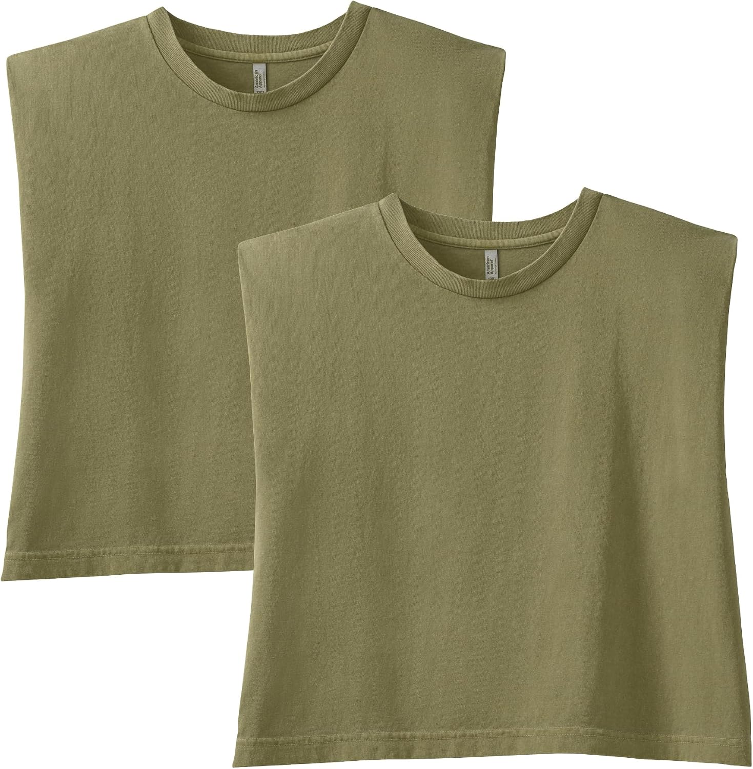 American Apparel Women's Heavyweight Cotton Boxy Cropped Garment Dyed Muscle Style G307GD Muscle T-Shirt (2-Pack) Faded Army (2-pack)