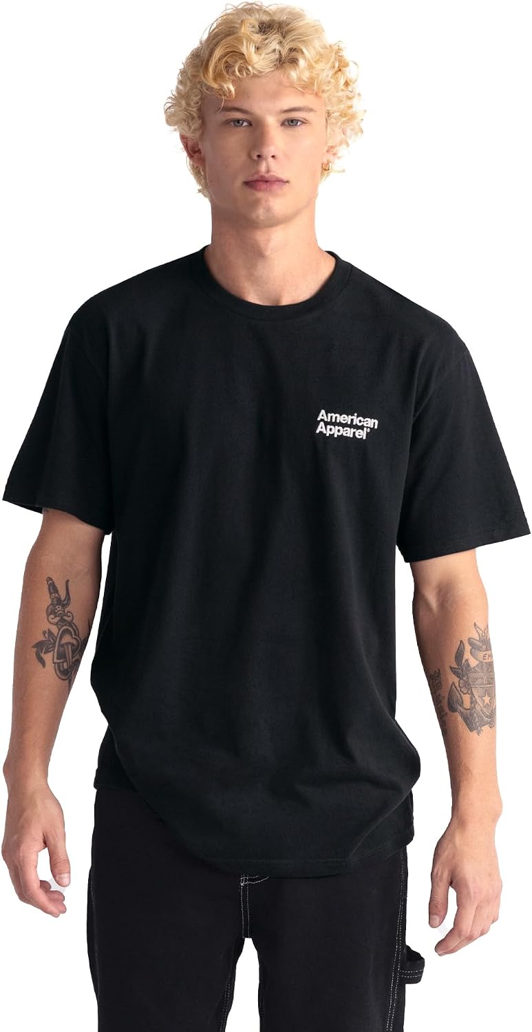 American Apparel Unisex Adult Sueded T-Shirt, Style G5389, Multipack Sueded Black - White Logo Left (Embroidered, 1-pack)