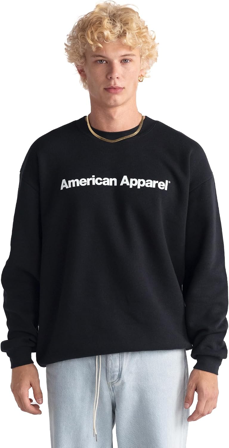 American Apparel Unisex Adult Reflex Fleece Crewneck Sweatshirt, Grf496aa Black - White Logo Center (Print, 1-pack)