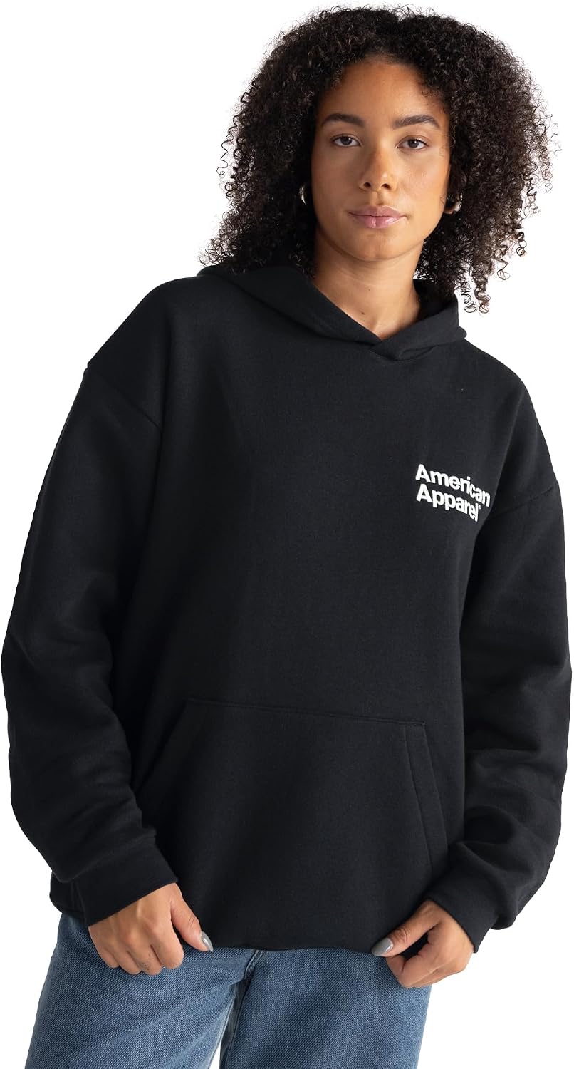 American Apparel Unisex Adult Reflex Fleece Pullover Hoodie Sweatshirt, Grf498aa Black - White Logo Left (Embroidered, 1-pack)
