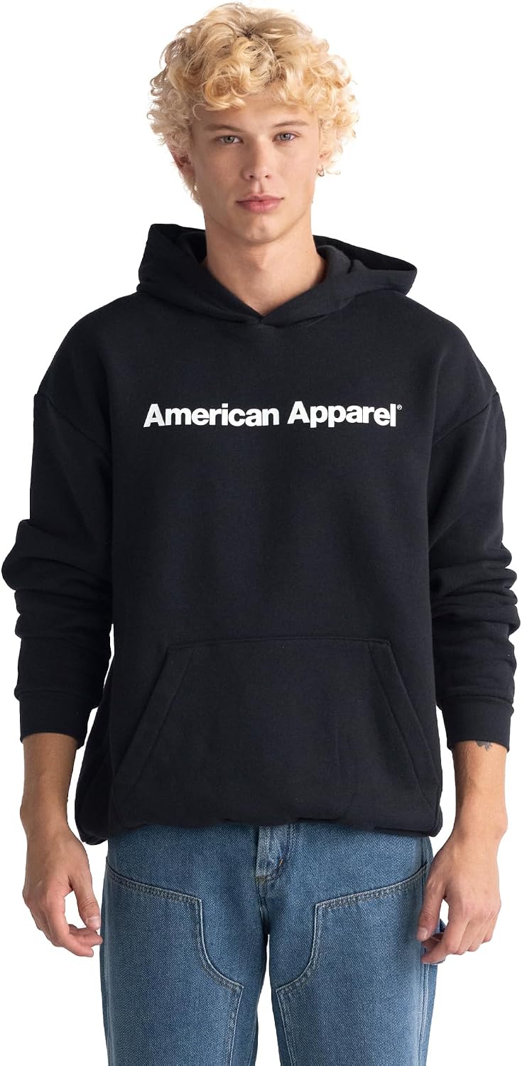 American Apparel Unisex Adult Reflex Fleece Pullover Hoodie Sweatshirt, Grf498aa Black - White Logo Center (Print, 1-pack)