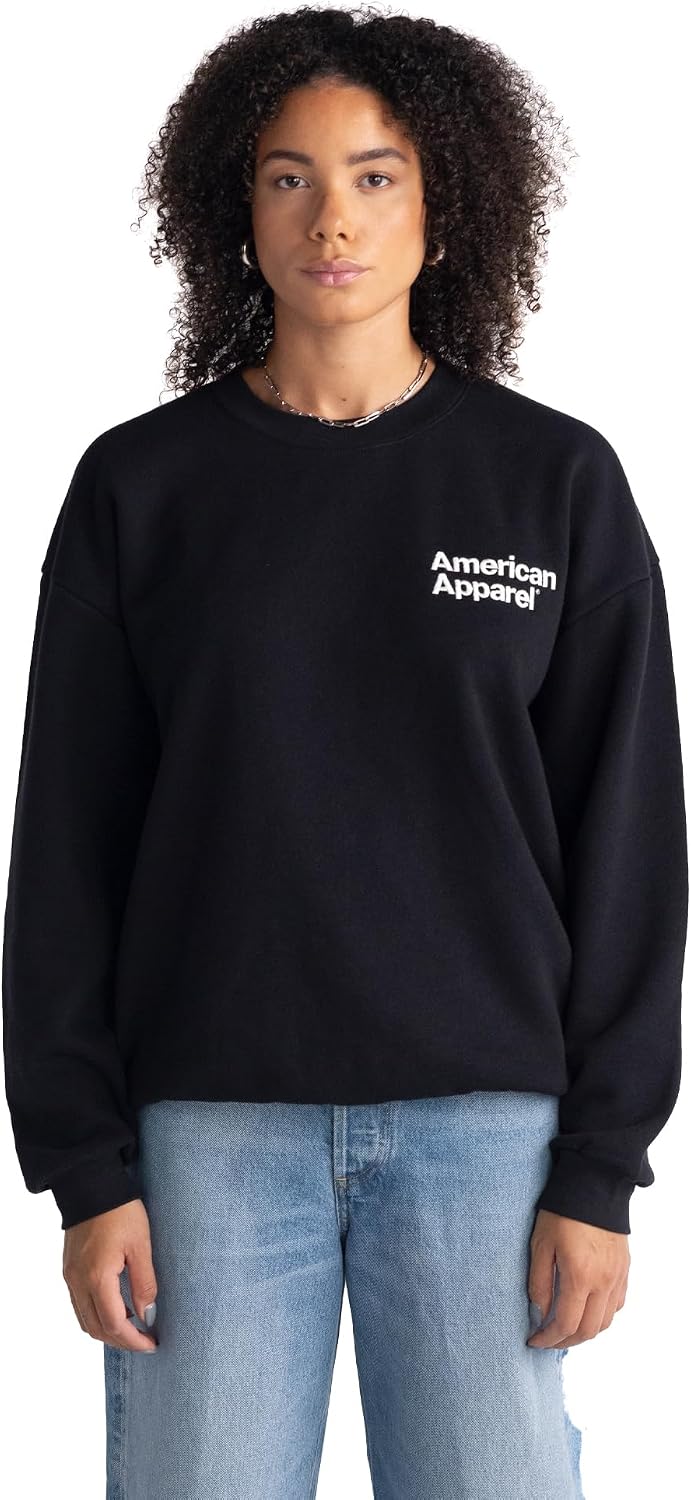 American Apparel Unisex Adult Reflex Fleece Crewneck Sweatshirt, Grf496aa Black - White Logo Left (Embroidered, 1-pack)
