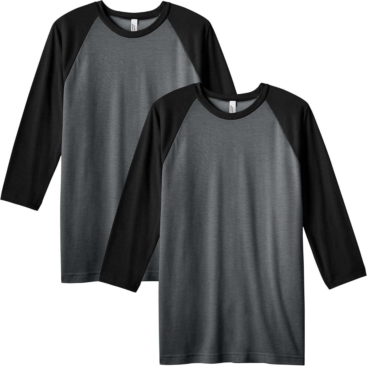 American Apparel Unisex Adult CVC Raglan T-Shirt, Style G2003cvc, 2-Pack Heather Charcoal/Black (2-pack)