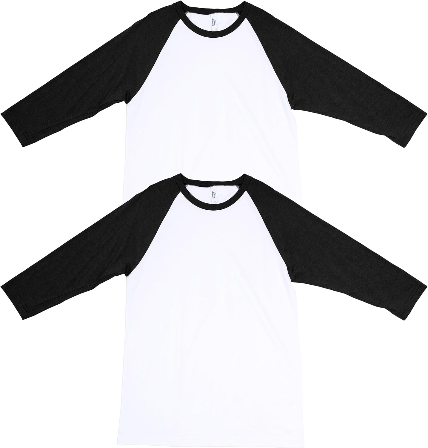 American Apparel Unisex Adult CVC Raglan T-Shirt, Style G2003cvc, 2-Pack White/Black (2-pack)
