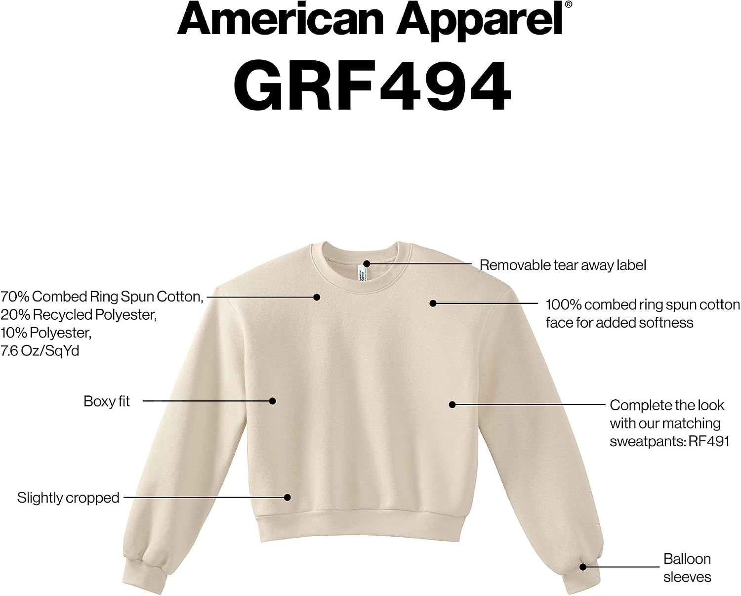 American Apparel Women's ReFlex GRF494AA Fleece Crewneck Sweatshirt Heather Grey