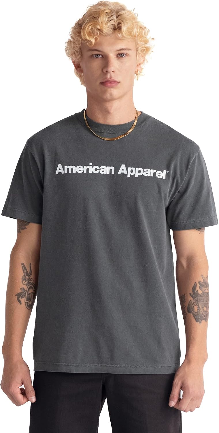 American Apparel Unisex Adult Heavyweight Cotton T-Shirt, Style G1301/G1301gd, Multipack Faded Black - White Logo Center (Print, 1-pack)